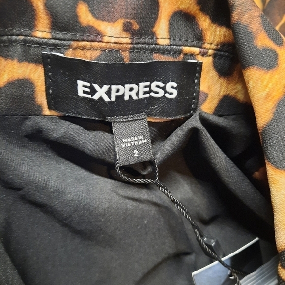 Express Leopard Print Peak Lapel Double Breasted Wrap Front Blazer Size 2 New - Picture 4 of 9
